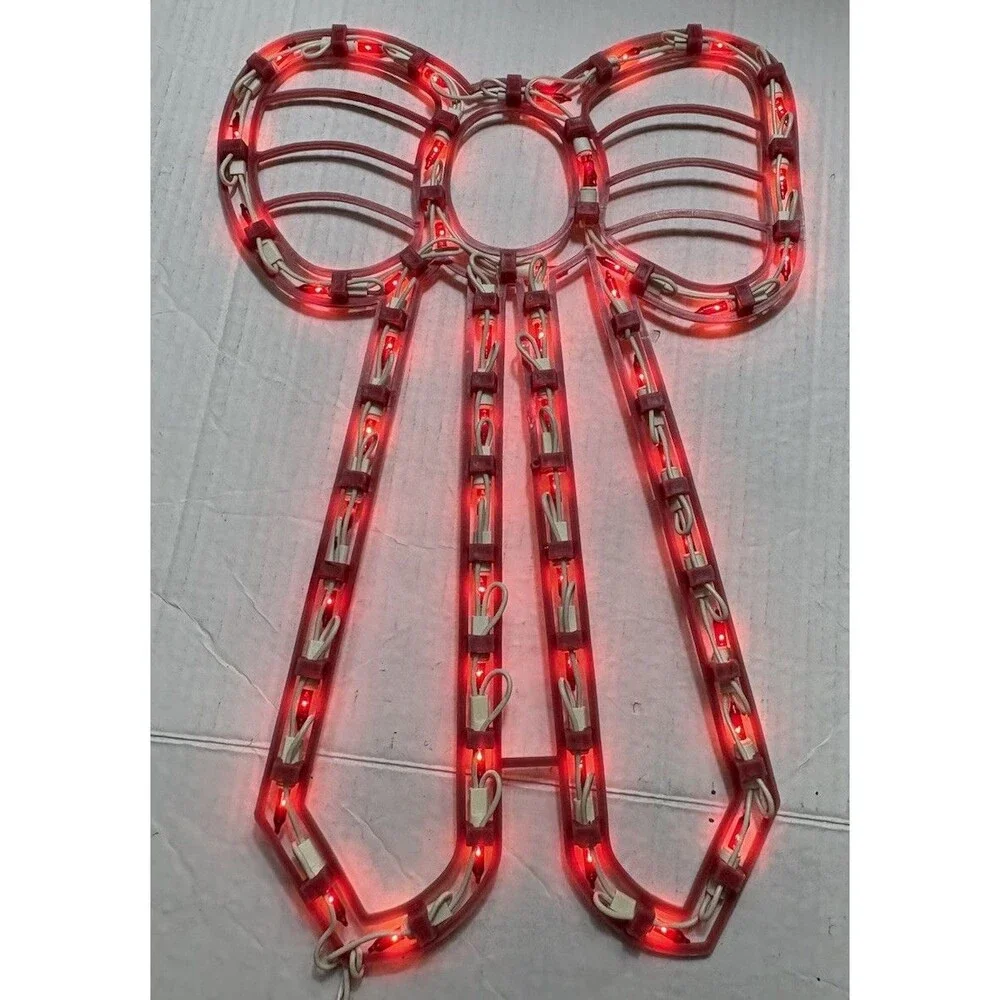 Vintage Christmas Lighted Bow Decorations Red Lights Set of 3 Large 30”